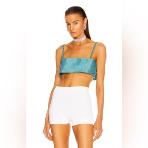 NUE Studio Embellished Rhinestone Charlotte Top Aquamarine Blue Size NWT